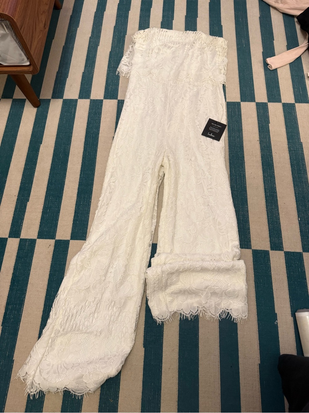 Lulu's Ivory Strapless Lace Romper
